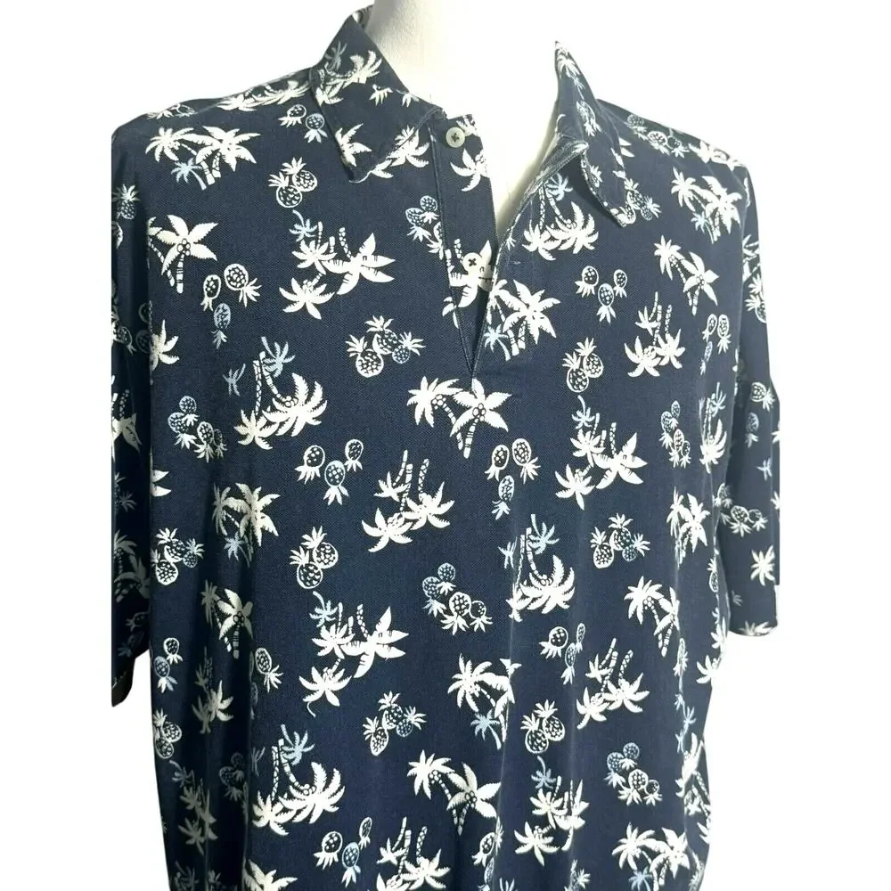 POLO RALPH LAUREN Men's XL Blue White Hawaiian Tropical Pineapple Polo‎ Shirt